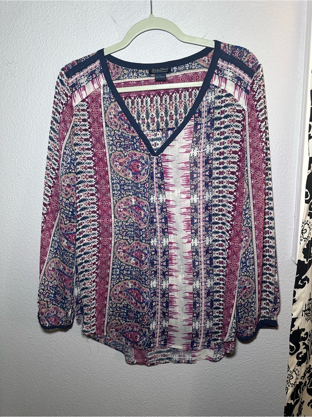 Lucky Brand Pink & Navy Paisley V-Neck Blouse